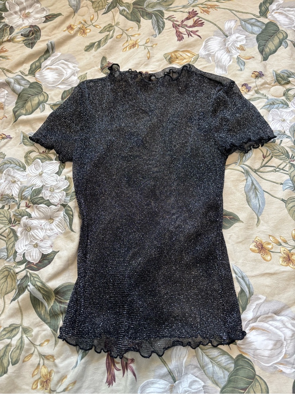 Metallic Black Sparkle Ruffle Knit Top